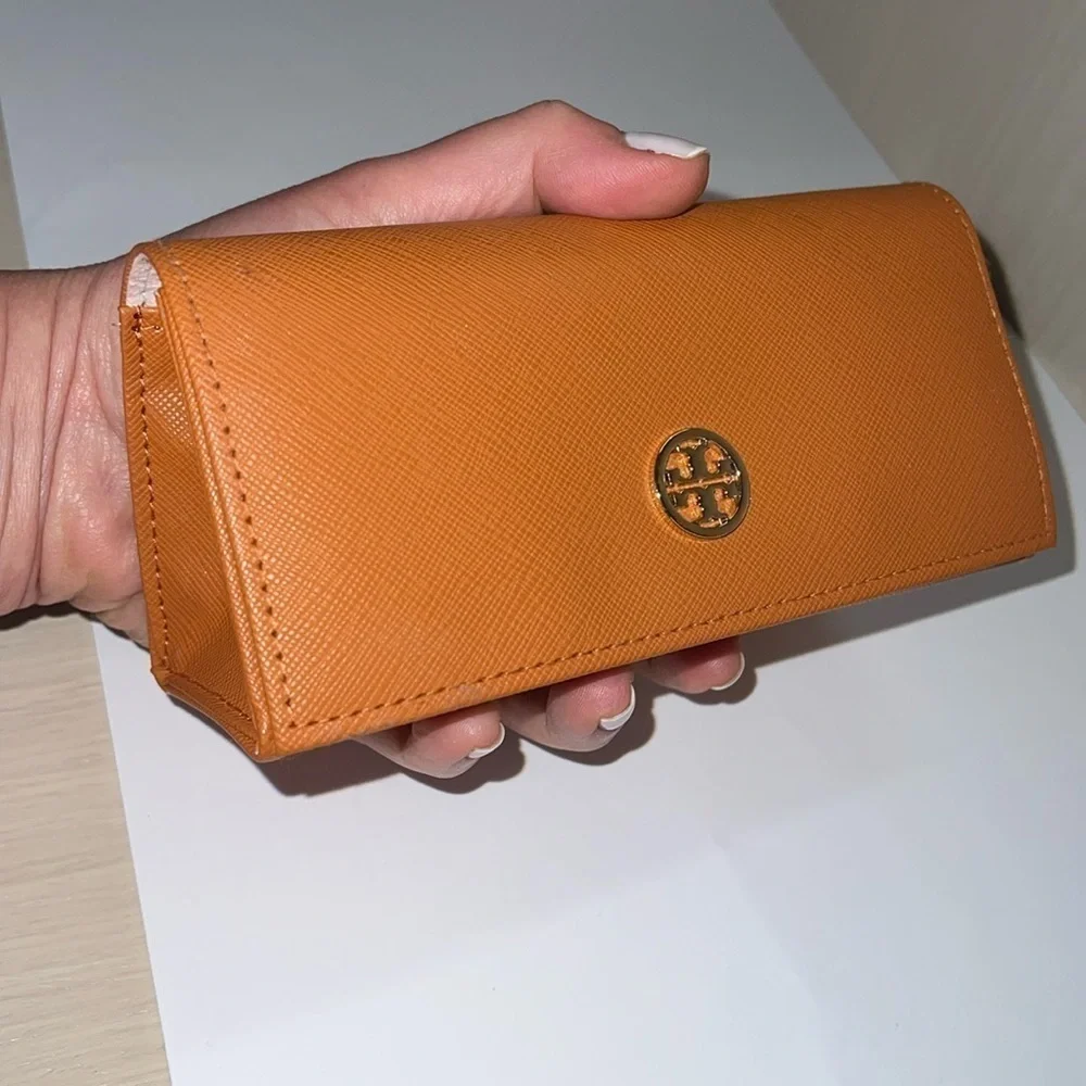 Tory Burch Crossgrain Orange Leather Large Sunglasses Case Clutch